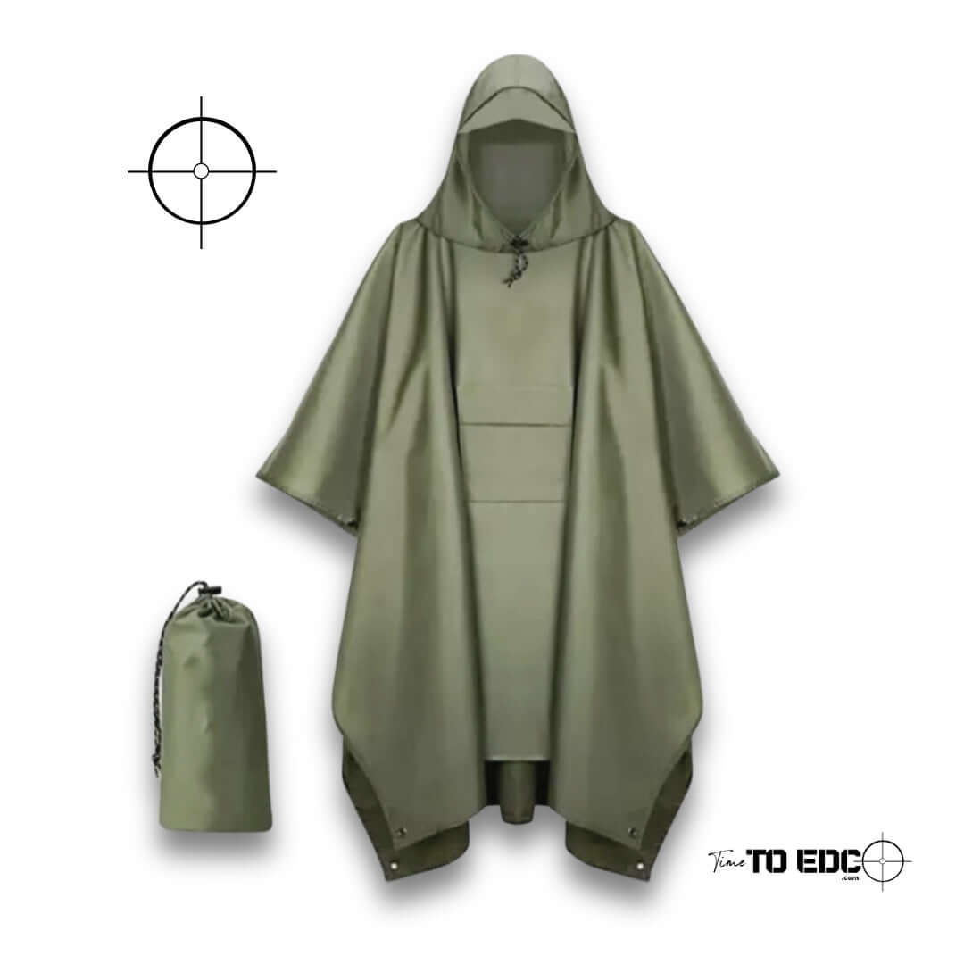 שכמיה לגשם פונצ'ו צבאי OD Green - EDC - שכמיה לגשם פונצ'ו צבאי OD Green - Time to EDC.com -