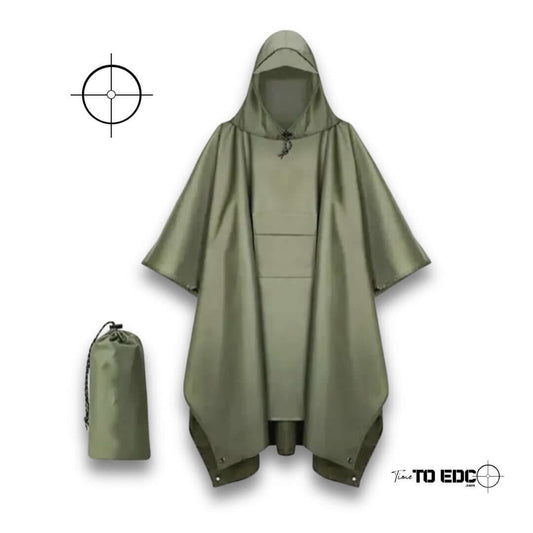 שכמיה לגשם פונצ'ו צבאי OD Green -  EDC -  שכמיה לגשם פונצ'ו צבאי OD Green -  Time to EDC.com -