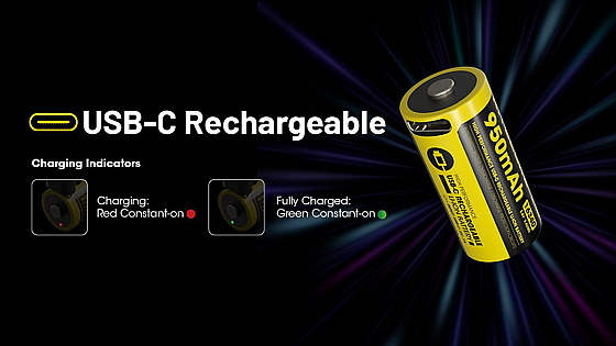 סוללת ליתיום נטענת Nitecore NL169R | USB-C 16340 950mAh