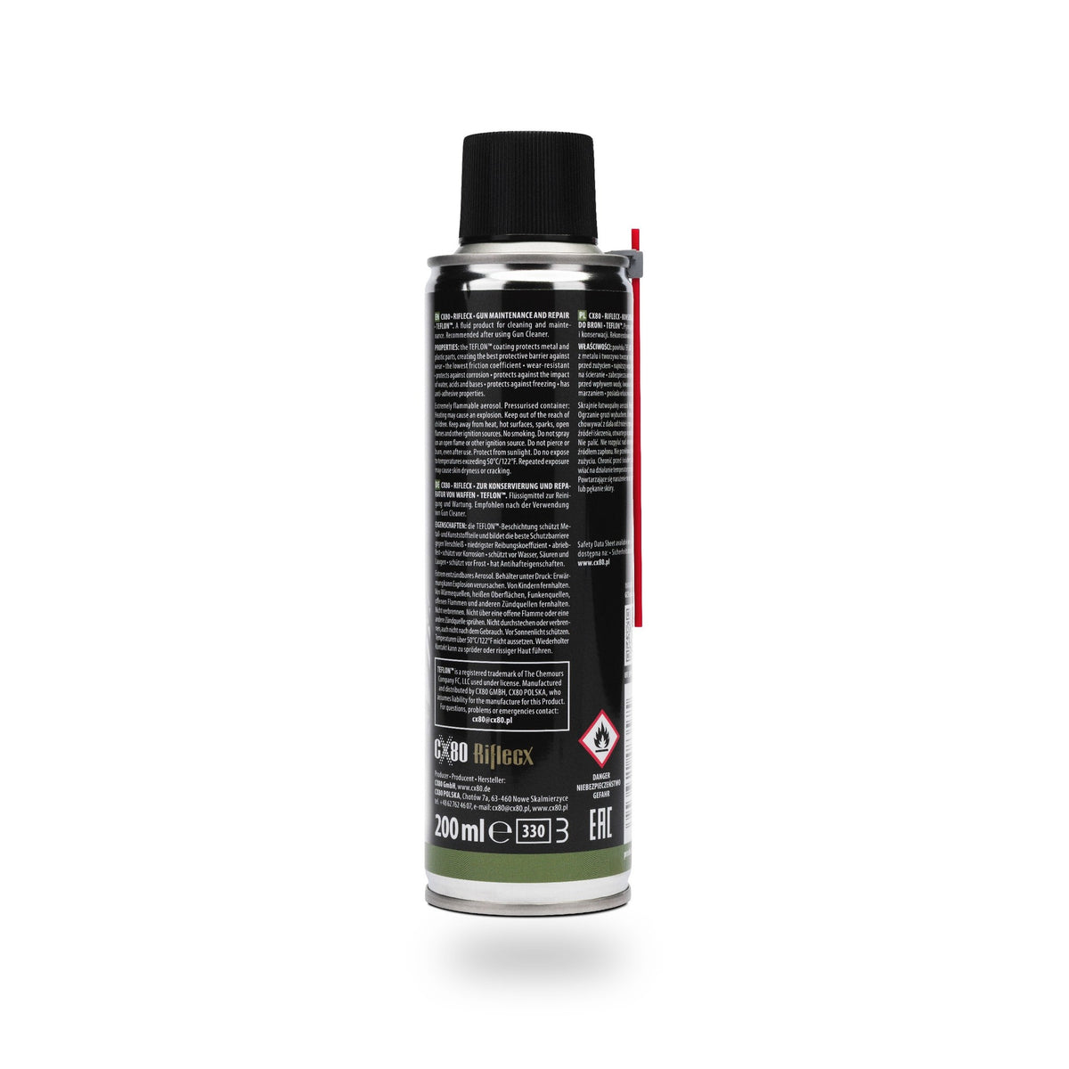 גב בקבוק תרסיס ההגנה עם טפלון 200 מ״ל RifleCX Care Spray, חומר תחזוקה בלבד, לא כולל נשק