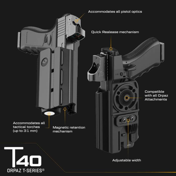 נרתיק אמצעים חיצוני לאקדח אורפז - T40 LIGHT OWB LEVEL II RETENTION - ORPAZ - נרתיק אמצעים חיצוני לאקדח אורפז - T40 LIGHT OWB LEVEL II RETENTION - Time to EDC.com -