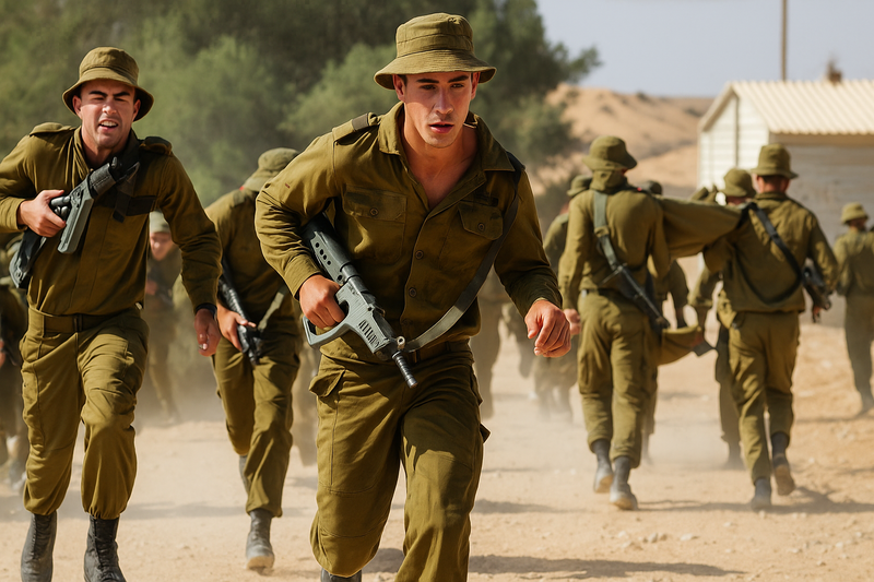 חיילים במהלך אימון ריצה קרבית בצה"ל, חייל בולט רץ קדימה עם נשק וקסדה בשטח פתוח | timetoedc.com | timetoedc.com