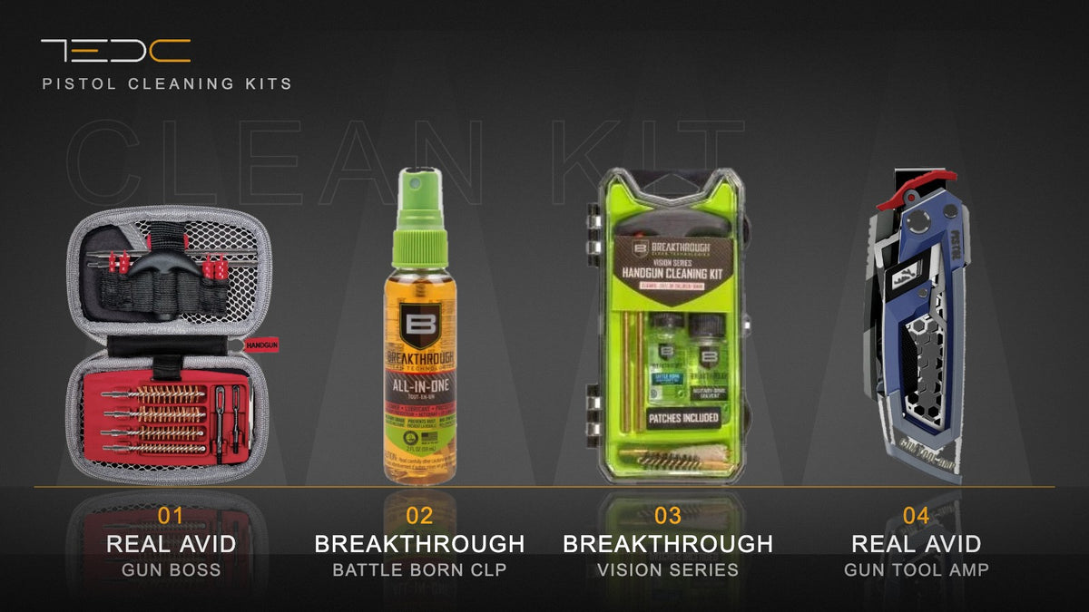ערכות ניקוי ותחזוקה לנשק: Real Avid Gun Boss, Breakthrough Battle Born CLP, Breakthrough Vision Series ו־Real Avid Gun Tool Amp. ציוד בלבד, לא כולל נשק