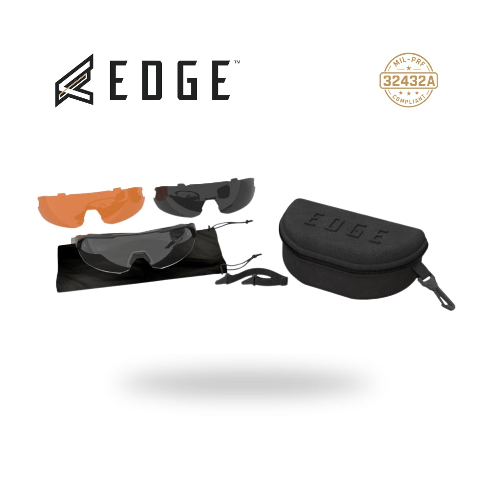 משקפי מגן Edge Arc Light | ערכת 3 עדשות מתחלפות (שקופה, כתומה, כהה) – מסגרת שחורה