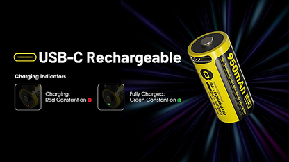 סוללת ליתיום נטענת Nitecore NL169R | USB-C 16340 950mAh