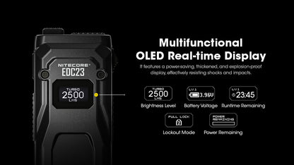 פנס EDC קומפקטי ושטוח – Nitecore EDC23 – מסך OLED ו-2500 לומן