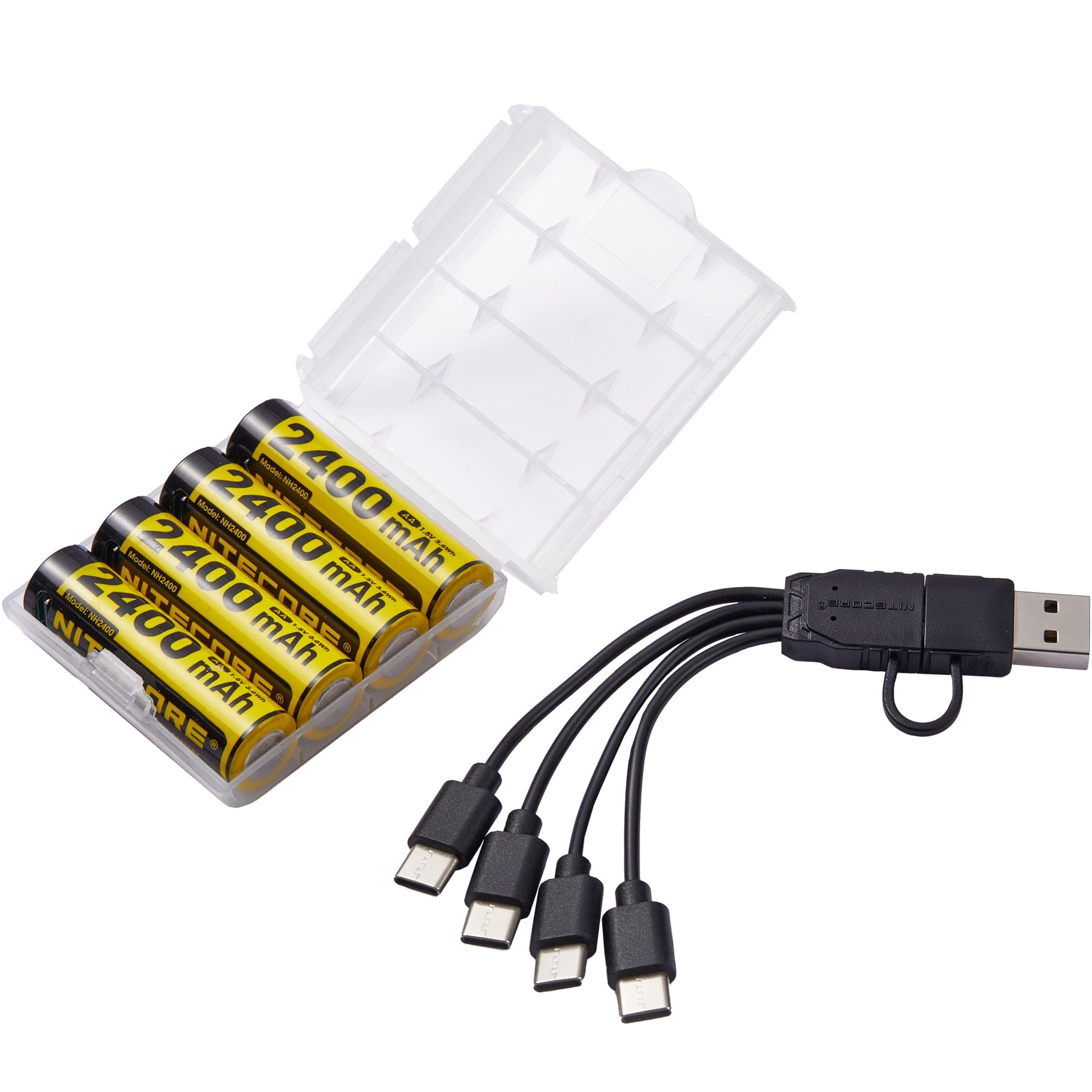 סוללה נטענת AA 1.5V Nitecore NH2400 | חיבור USB-C מובנה - מארז 4 סוללות