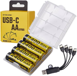 סוללה נטענת AA 1.5V Nitecore NH2400 | חיבור USB-C מובנה - מארז 4 סוללות