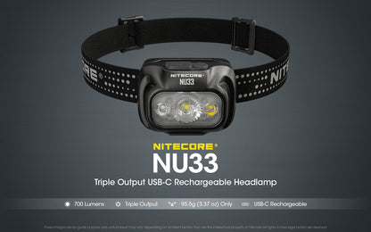 פנס ראש נטען עם תאורה משולשת 700 לומנס - Nitecore NU33 