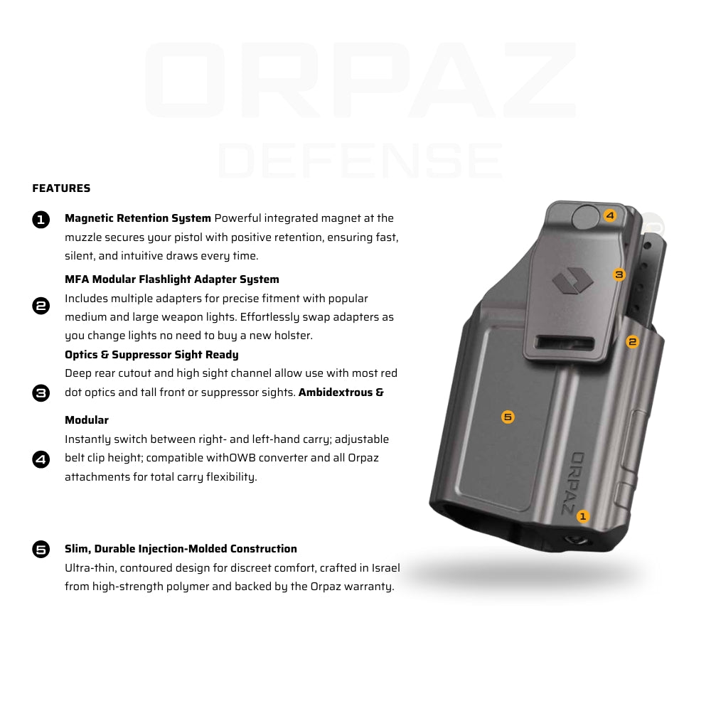 Orpaz EVOX – תרשים תכונות עיקריות: ריטנשן מגנטי, מערכת MFA, מבנה מודולרי, התאמה לאופטיקה, נשיאה דו צדדית | timetoedc.com