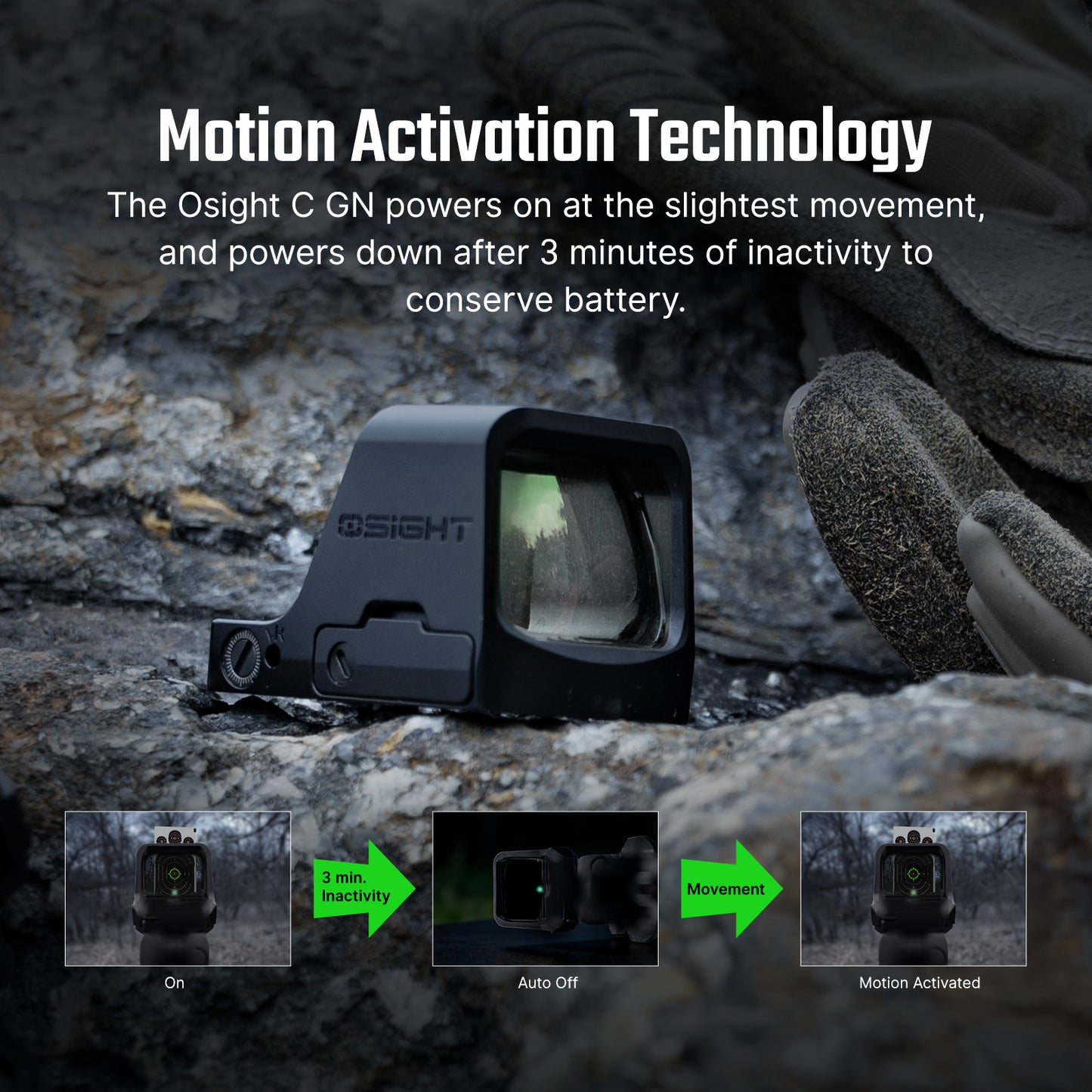 כוונת השלכה ירוקה OSIGHT C GR לאקדח עם חלון פנורמי ו-MRS