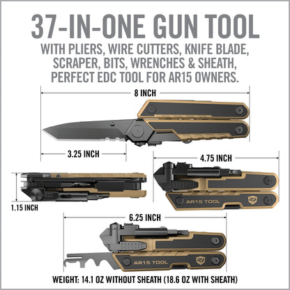 מידות ומשקל Real Avid AR15 Tool, כ-12 ס״מ סגור וכ-400 גרם