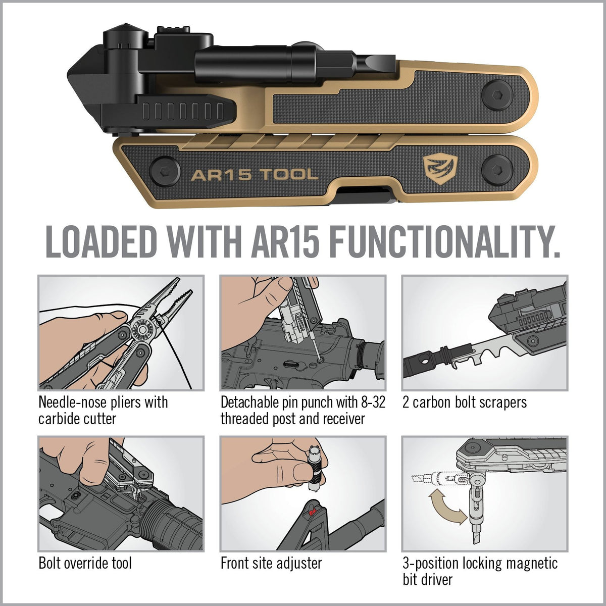 כלים ייעודיים ל-AR15 במולטיטול Real Avid AR15 Tool
