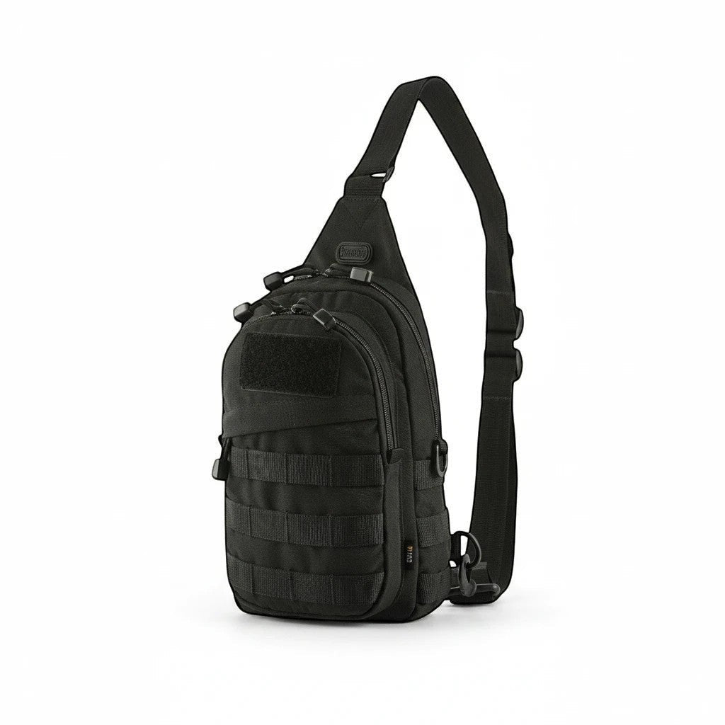 Bolso bandolera táctico M-Tac Assistant Bag negro de 4 litros con sistema MOLLE, ideal para uso diario EDC.