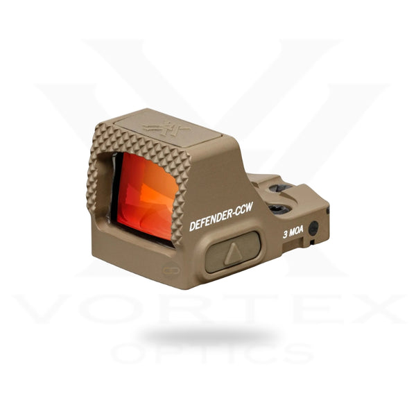כוונת השלכה 3 MOA בצבע מדברי | Vortex Defender CCW Desert Tan -  Vortex Optics -  כוונת מיקרו רד דוט בצבע מדברי Vortex Defender CCW Tan 3 MOA  -  Time to EDC - Store -  